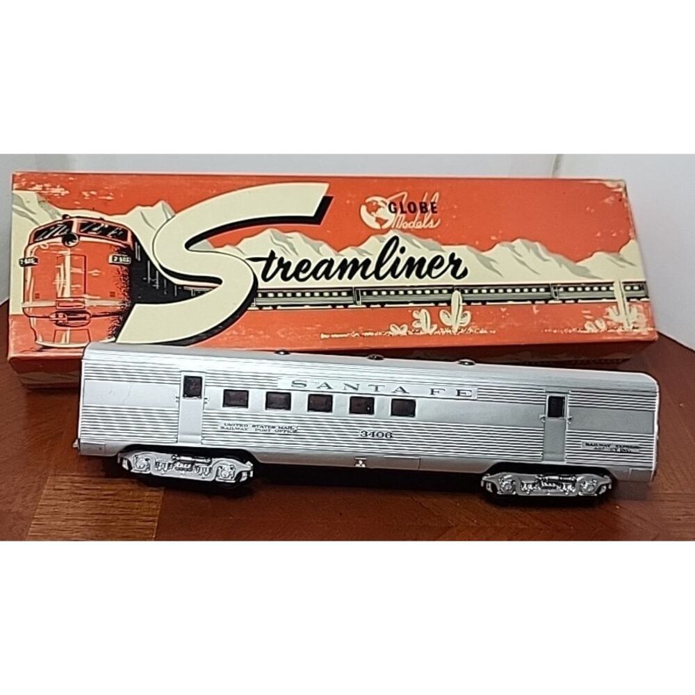 Vintage Globe Ho Santa Fe 3406 Streamliner REA US Mail Railway Post Office Car